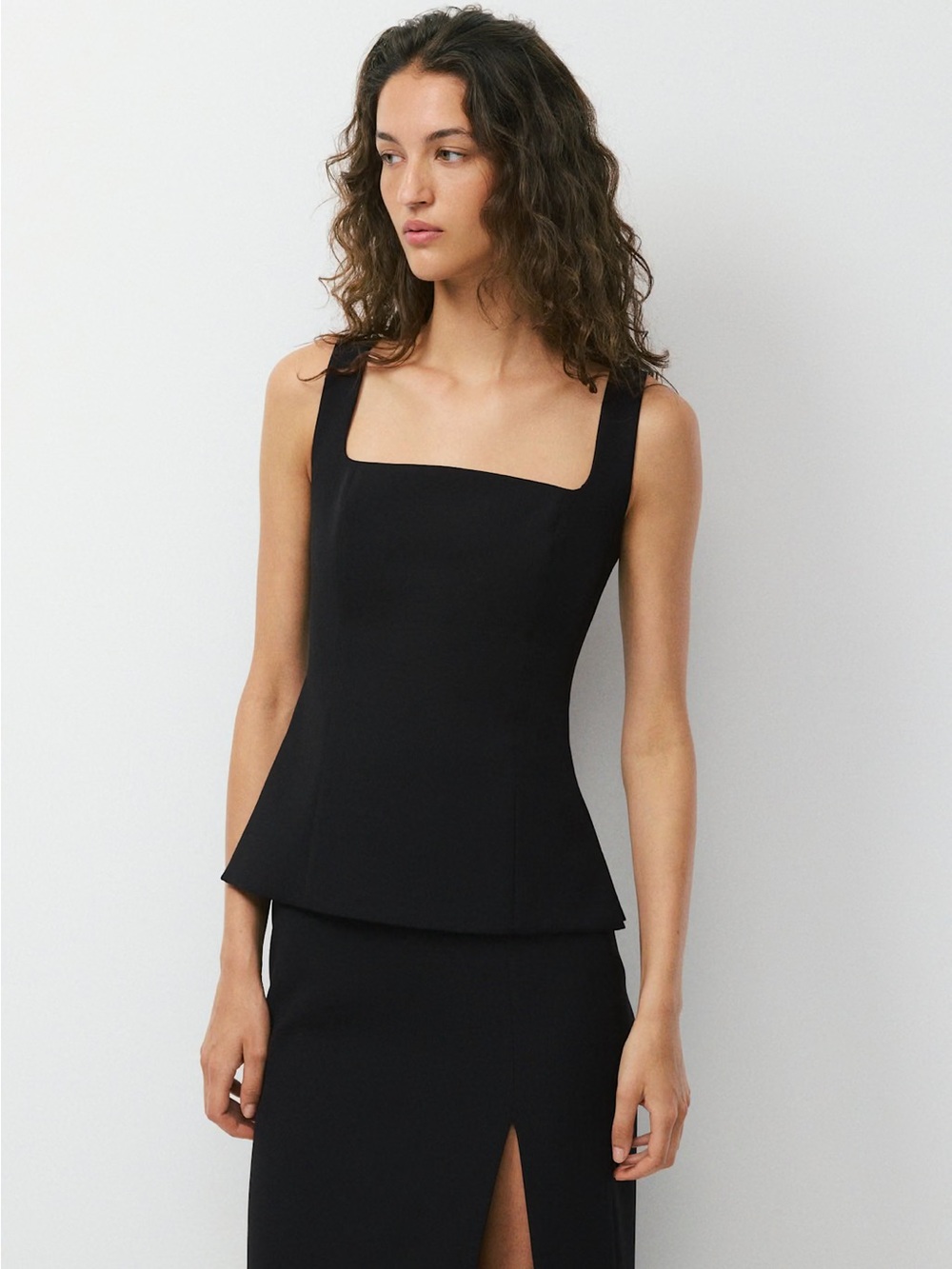 Aritzia Black Square Neck Sleeveless Peplum Top